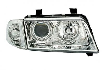 ТУНИНГ ФАРОВЕ И СТОПОВЕ ЗА AUDI A4 до 2001г. Кристални фарове за Audi A4 Angel Eyes (1995-1998) - хром