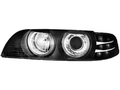 ТУНИНГ ФАРОВЕ И СТОПОВЕ Кристални фарове  Angel Eyes BMW E39  (95-00) - черни