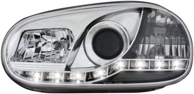 ТУНИНГ ФАРОВЕ И СТОПОВЕ ЗА VOLKSWAGEN Кристални фарове Dayline GOLF IV  - хром