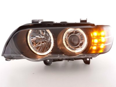 ТУНИНГ ФАРОВЕ И СТОПОВЕ ЗА BMW Кристални фарове за BMW X5  (1999-2003) - черни с диодни мигачи