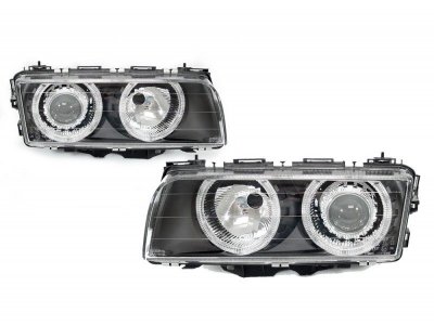 ТУНИНГ ФАРОВЕ И СТОПОВЕ ЗА BMW Тунинг фарове  Angel Eyes BMW E38 (1994-1998) - черни