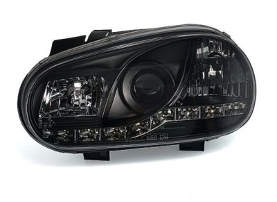 ТУНИНГ ФАРОВЕ И СТОПОВЕ ЗА VOLKSWAGEN Кристални фарове Dayline GOLF IV  - черни