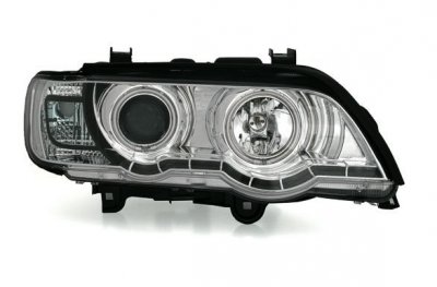 ТУНИНГ ФАРОВЕ И СТОПОВЕ ЗА BMW Кристални фарове  Dayline & Angel Eyes BMW X5  (99-03) - хром