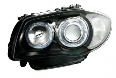 ТУНИНГ ФАРОВЕ И СТОПОВЕ ЗА BMW Кристални фарове за BMW E87 Angel Eyes (2004-2007) - черни