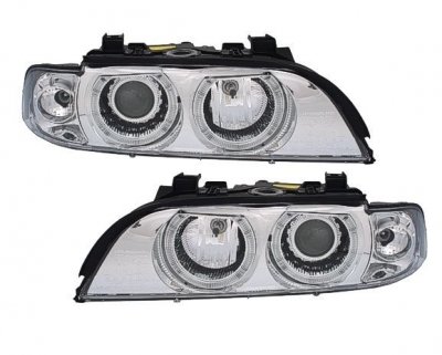 ТУНИНГ ФАРОВЕ И СТОПОВЕ Кристални фарове  Angel Eyes BMW E39  (95-00) - хром