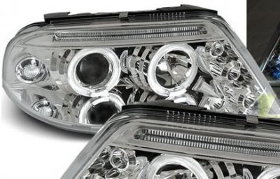 ТУНИНГ ФАРОВЕ И СТОПОВЕ Кристални фарове  Angel Eyes VW PASSAT  B5.5 (01-05)  - хром