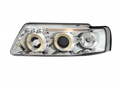 ТУНИНГ ФАРОВЕ И СТОПОВЕ ЗА VOLKSWAGEN Кристални фарове  Angel Eyes VW PASSAT 3B/ B5 (97-00)  - хром