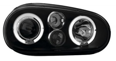 ТУНИНГ ФАРОВЕ И СТОПОВЕ ЗА VOLKSWAGEN Кристални фарове  Angel Eyes GOLF IV R32  - черни