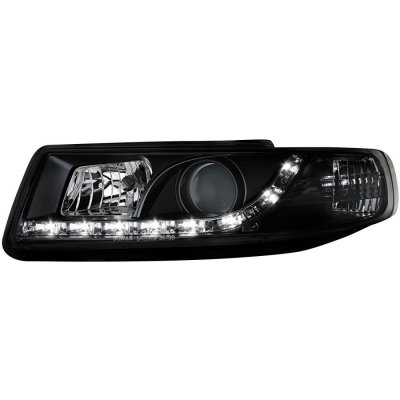 ТУНИНГ ФАРОВЕ И СТОПОВЕ ЗА SEAT Кристални фарове с дневни светлини SEAT LEON / TOLEDO (99-04)- черни