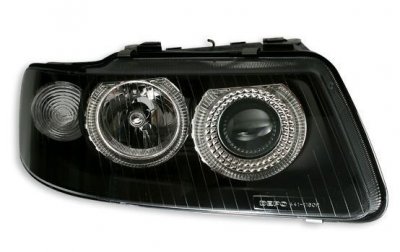 ТУНИНГ ФАРОВЕ И СТОПОВЕ ЗА AUDI Кристални фарове ANGEL EYES Audi A3 (2000-2003) - черни