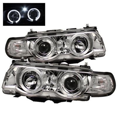 ТУНИНГ ФАРОВЕ И СТОПОВЕ ЗА BMW Кристални фарове  Angel Eyes BMW E38  (1998-2001) - хром