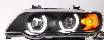 ТУНИНГ ФАРОВЕ И СТОПОВЕ ЗА BMW Кристални фарове 3D Angel Eyes BMW X5  (1999-2003) - черни