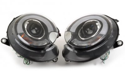 ТУНИНГ ФАРОВЕ И СТОПОВЕ ЗА MINI COOPER Кристални фарове за Mini Cooper (2006-2010) - ледбар дизайн черни