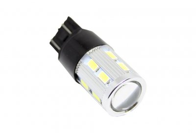 ЛЕД КРУШКИ ЗА КОЛИ Диодна крушка тип T20 CANBUS с 16 SMD диода и лупа 5630 двойна светлина червена