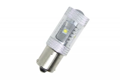 ЛЕД КРУШКИ ЗА КОЛИ Диодна крушка BA15S с 6 х 5W CREE диода и лупа двойна светлина бяла