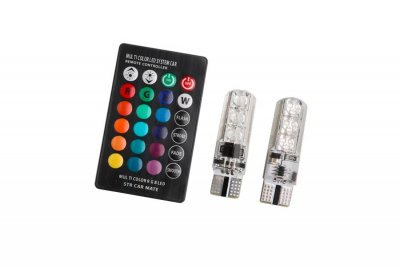 ЛЕД КРУШКИ ЗА КОЛИ Лед крушки тип T10 с 6 диода RGB - със смяна на цветовете + дистанционно