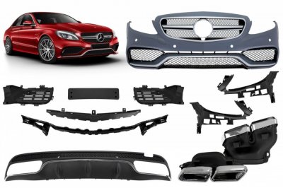 БРОНИ / ПРАГОВЕ / ДОБАВКИ Пакет Предна броня за Mercedes C-Class W205 (2014+) - AMG look с добавка за задна броня и накрайници